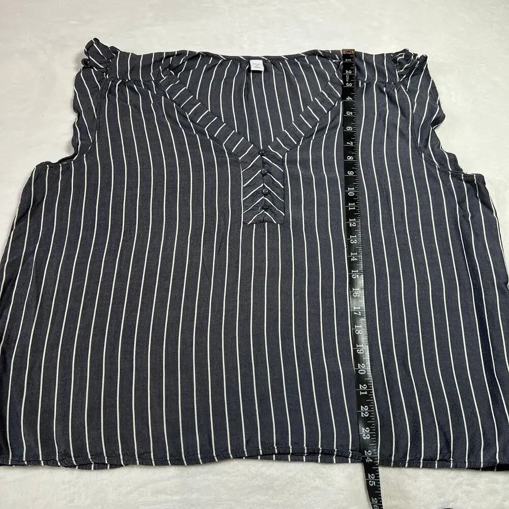 Old Navy V-Neck Stripe Cap Sleeve Blouse Size XXL Coastal Nautical Casual Party - Picture 9 of 11